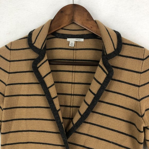 Halogen Women's Size XSP Merino Wool Blend Brown Grey Striped Cardigan Jacket - Picture 2 of 10